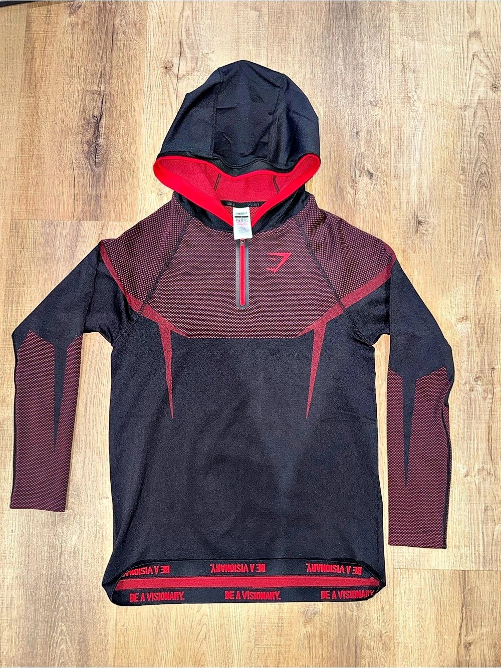 Gymshark Onyx 5.0 Seamless Hoodie Men's Black & Red Hooded Top Size Large NWT